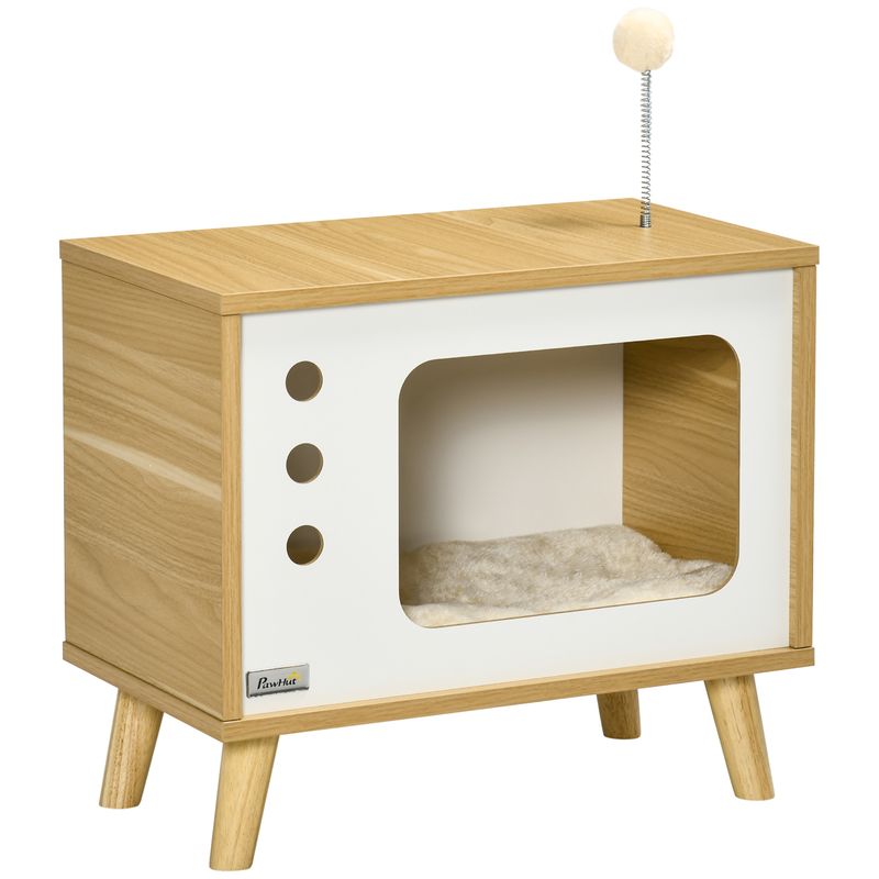 Maison niche pour chat forme de tv avec coussin douillet