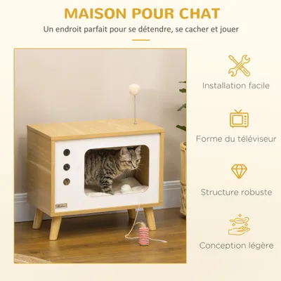 Maison niche pour chat forme de tv avec coussin douillet