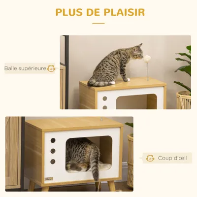 Maison niche pour chat forme de tv avec coussin douillet