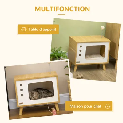 Maison niche pour chat forme de tv avec coussin douillet