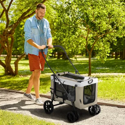 Poussette pliable animaux chien chat nacelle amovible bandoulières