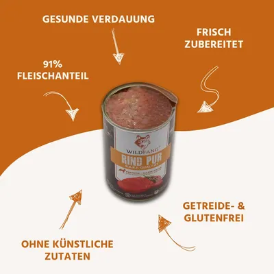 Wildfang Nassfutter Rind pur - BARF Qualität Wildfang Nassfutter Rind pur - BARF Qualität