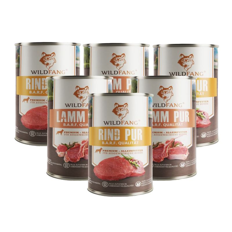 Wildfang 6 x 800 g — Pâtée chien B.A.R.F., 70 % viande, sans céréales