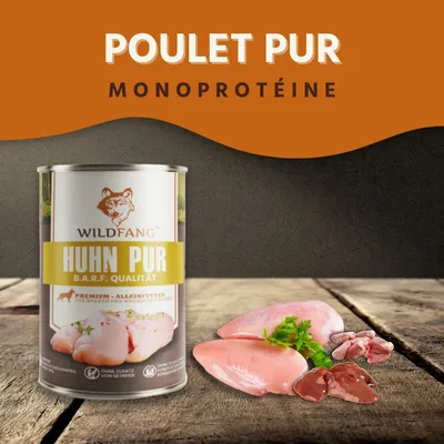 Wildfang 6 x 800 g — Pâtée chien B.A.R.F., 70 % viande, sans céréales