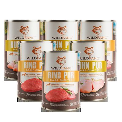 Wildfang 6 x 800 g — Pâtée chien B.A.R.F., 70 % viande, sans céréales