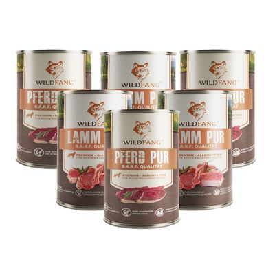Wildfang 6 x 800 g — Pâtée chien B.A.R.F., 70 % viande, sans céréales