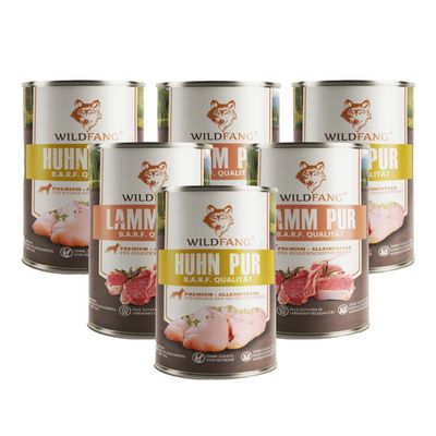 Wildfang 6 x 800 g — Pâtée chien B.A.R.F., 70 % viande, sans céréales