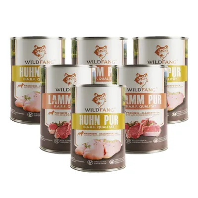 Wildfang 6 x 800 g — Pâtée chien B.A.R.F., 70 % viande, sans céréales