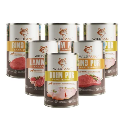 Wildfang 6 x 800 g — Pâtée chien B.A.R.F., 70 % viande, sans céréales
