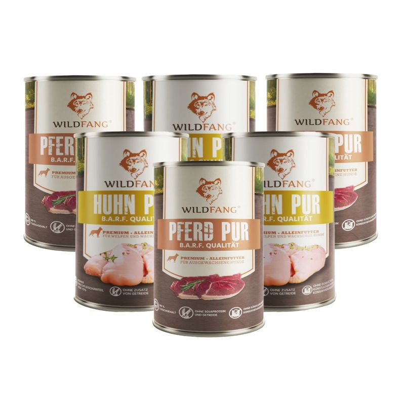 Wildfang Pâtée Mix 6 x 400 g - Qualité BARF, 70% viande, sans céréales