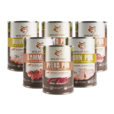 Wildfang Pâtée Mix 6 x 400 g - Qualité BARF, 70% viande, sans céréales