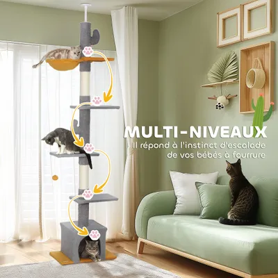 Arbre à chat, hauteur 275 cm, 6 niveaux pour chat d'intérieur