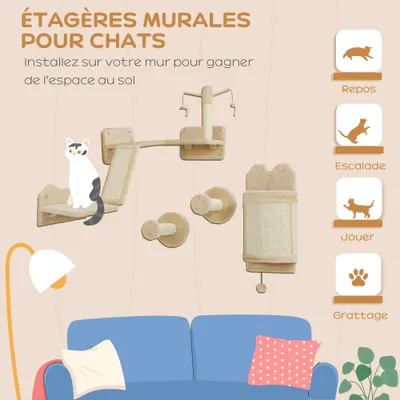 Étagères murales pour chat, ensemble de meubles muraux pour chat