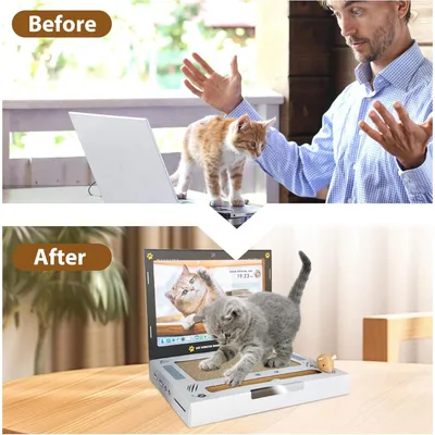 PetTribes Griffoir 3-en-1 pour chat - Souris douce + boule à grelot