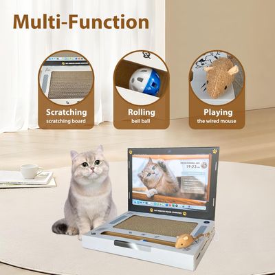 PetTribes Griffoir 3-en-1 pour chat - Souris douce + boule à grelot