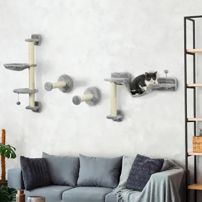 Arbre à chat mural gris en quatre parties