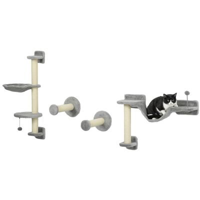 Arbre à chat mural gris en quatre parties