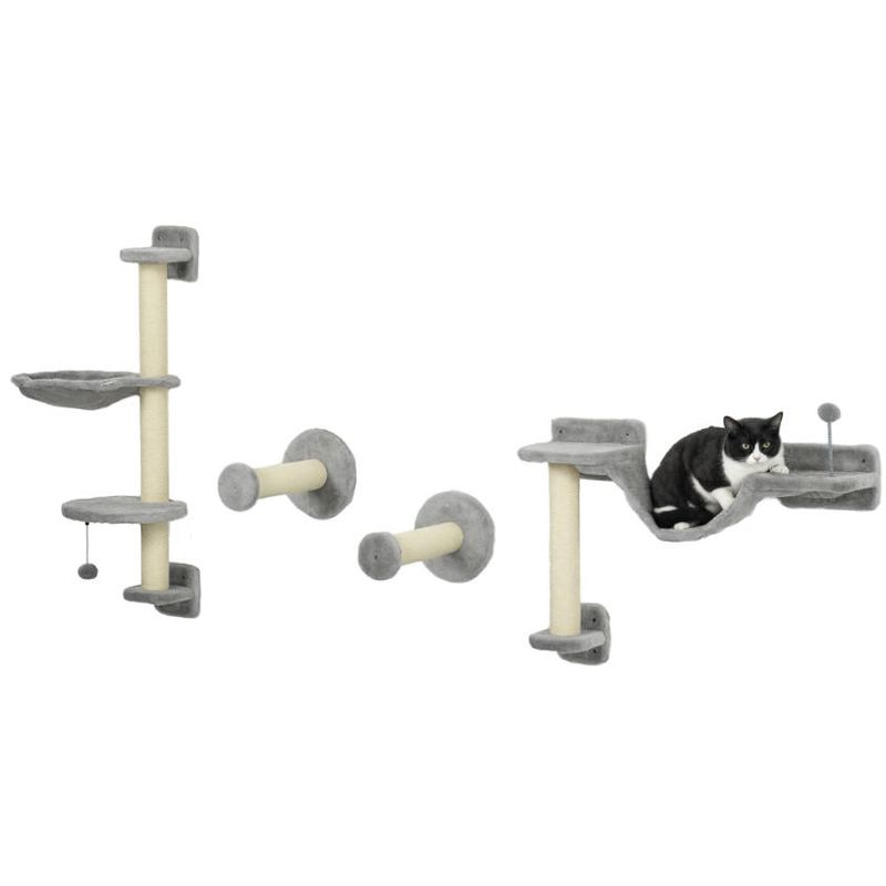 Arbre à chat mural gris en quatre parties