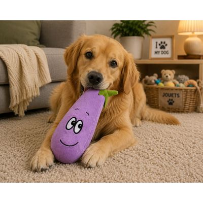 Jeu en peluche aubergine pour chien 25cm