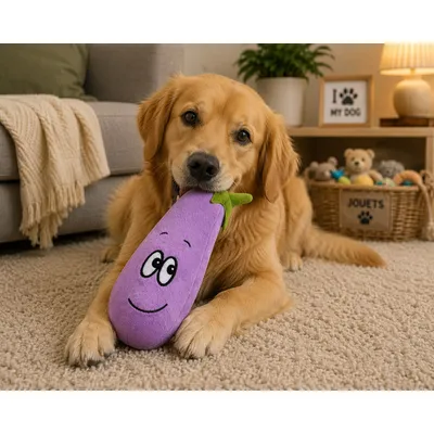 Jeu en peluche aubergine pour chien 25cm