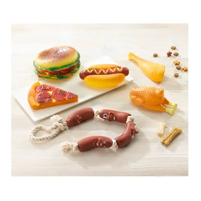Jeu en latex et corde saucisse pour chien Jeu en latex et corde saucisse pour chien