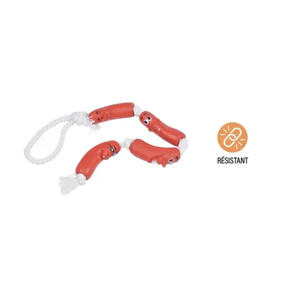 Jeu en latex et corde saucisse pour chien Jeu en latex et corde saucisse pour chien