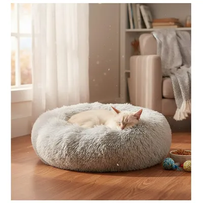 Coussin Chat ou Chien Fluffy Blanc gris