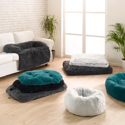 Coussin Chat ou Chien Fluffy Blanc gris