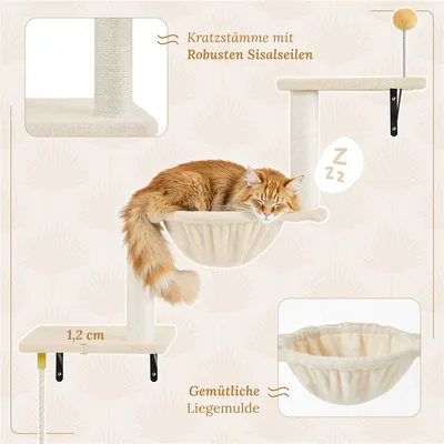 Katzen Kletterwand, 4er Set, inkl. Katzenhöhle Katzenliege Plattformen