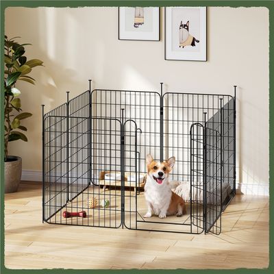 Parc Pour Chien Pliable En Métal Avec Porte Et Piquets Enclos 60*80 Cm