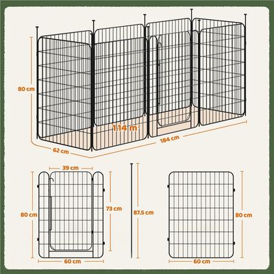 Parc Pour Chien Pliable En Métal Avec Porte Et Piquets Enclos 60*80 Cm