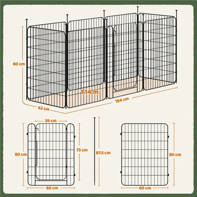 Parc Pour Chien Pliable En Métal Avec Porte Et Piquets Enclos 60*80 Cm