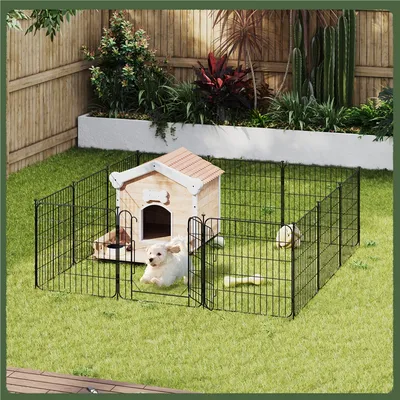 Parc Pour Chien Pliable En Métal Avec Porte Et Piquets Enclos 60*60 Cm Noir