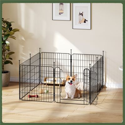Parc Pour Chien Pliable En Métal Avec Porte Et Piquets Enclos 60*60 Cm Noir