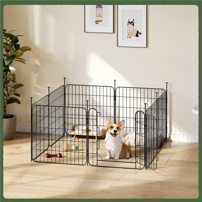 Parc Pour Chien Pliable En Métal Avec Porte Et Piquets Enclos 60*60 Cm Noir