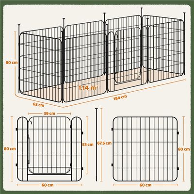 Parc Pour Chien Pliable En Métal Avec Porte Et Piquets Enclos 60*60 Cm Noir