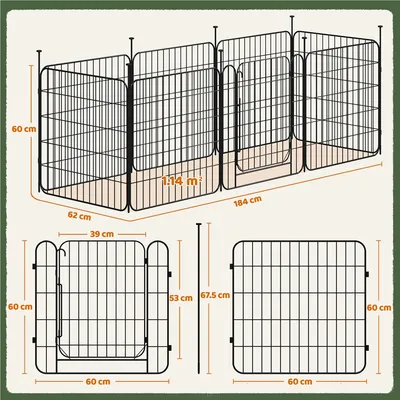 Parc Pour Chien Pliable En Métal Avec Porte Et Piquets Enclos 60*60 Cm Noir