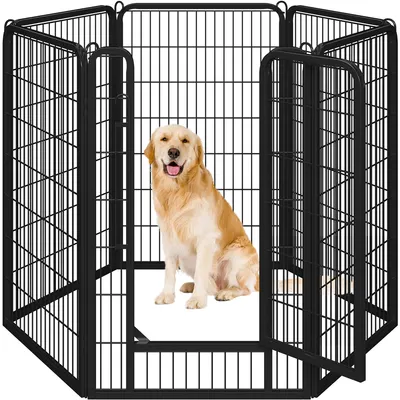Parc Pour Chien Métallique En 6 Panneaux Enclos Pour Chien Avec Porte, Noir