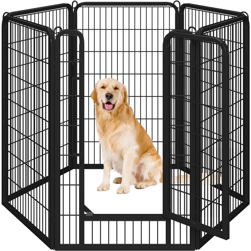 Parc Pour Chien Métallique En 6 Panneaux Enclos Pour Chien Avec Porte, Noir