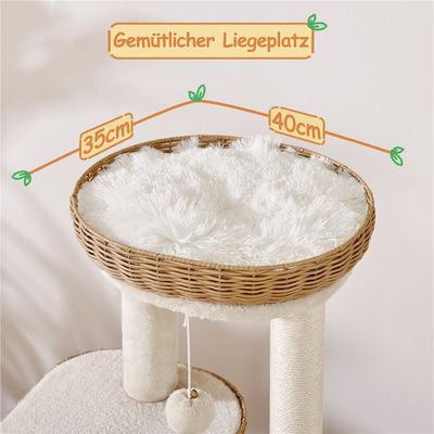 Kratzbaum 91 cm H Rattan-Optik Liegeplatz & Katzenhaus & Plüschball & Decke