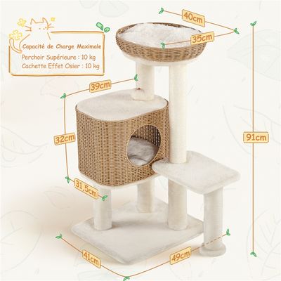 Arbre à Chat En Polyrotin Avec Griffoir Et Panier Tressé 91 Cm Beige