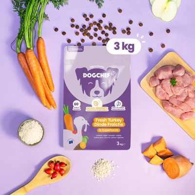 Dog Chef Hypoallergenes Trockenfutter mit frischem Truthahn für Hunde