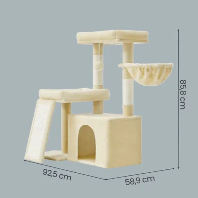 FEANDREA Arbre à Chat avec Planche à Griffer, 2 Couchages, 85,8 cm de Haut FEANDREA Arbre à Chat avec Planche à Griffer, 2 Couchages, 85,8 cm de Haut
