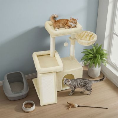 FEANDREA Arbre à Chat avec Planche à Griffer, 2 Couchages, 85,8 cm de Haut