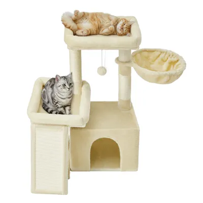 FEANDREA Arbre à Chat avec Planche à Griffer, 2 Couchages, 85,8 cm de Haut