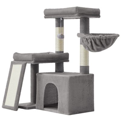 FEANDREA Arbre à Chat avec Planche à Griffer, 2 Couchages, 85,8 cm de Haut