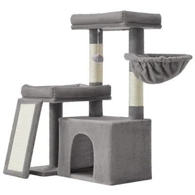 FEANDREA Arbre à Chat avec Planche à Griffer, 2 Couchages, 85,8 cm de Haut