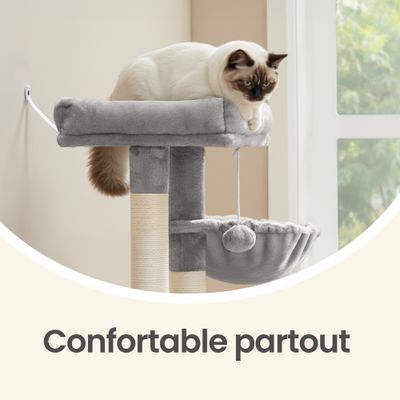 FEANDREA Arbre à Chat avec Planche à Griffer, 2 Couchages, 85,8 cm de Haut