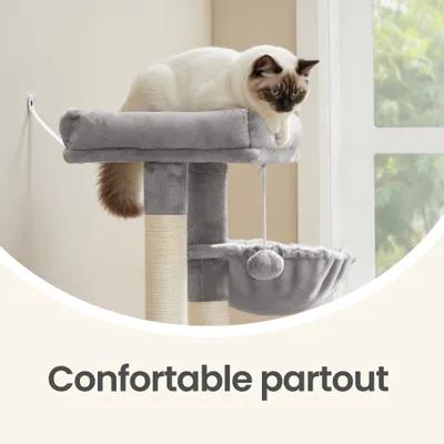 FEANDREA Arbre à Chat avec Planche à Griffer, 2 Couchages, 85,8 cm de Haut