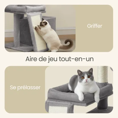 FEANDREA Arbre à Chat avec Planche à Griffer, 2 Couchages, 85,8 cm de Haut